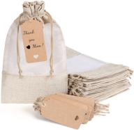 🎁 pack of 15 beige linen burlap gift bags (6.3x9.5 inches) with sheer window organza and drawstring - ideal for christmas gifts, wedding party favors, cosmetic perfume, and mesh pouch logo