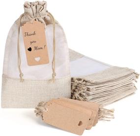 img 4 attached to 🎁 Pack of 15 Beige Linen Burlap Gift Bags (6.3x9.5 Inches) with Sheer Window Organza and Drawstring - Ideal for Christmas Gifts, Wedding Party Favors, Cosmetic Perfume, and Mesh Pouch