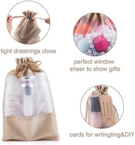 img 1 attached to 🎁 Pack of 15 Beige Linen Burlap Gift Bags (6.3x9.5 Inches) with Sheer Window Organza and Drawstring - Ideal for Christmas Gifts, Wedding Party Favors, Cosmetic Perfume, and Mesh Pouch