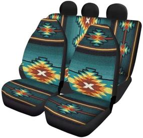 img 4 attached to AFPANQZ Vintage Aztec Car Seat Covers Full Set For Front Seat And Back Seats 4 Pieces Universal Size Fit For Most Vehicle Cars SUVs Trucks Vans Automotive Accessories Protection Turquoise Green