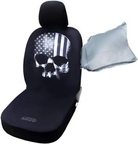 img 1 attached to 🚗 Leader Accessories Black Universal Fit Fashion Skull Flag Front Car Seat Covers Set of 2 with Airbag Compatibility