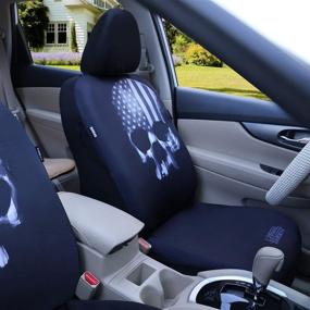 img 2 attached to 🚗 Leader Accessories Black Universal Fit Fashion Skull Flag Front Car Seat Covers Set of 2 with Airbag Compatibility