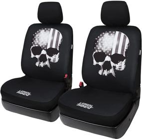 img 4 attached to 🚗 Leader Accessories Black Universal Fit Fashion Skull Flag Front Car Seat Covers Set of 2 with Airbag Compatibility