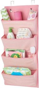 img 4 attached to mDesign Soft Fabric Wall Mount/Over Door Hanging Storage Organizer - Herringbone Print - Pink: 4 Large Pockets for Organizing Child/Kids Room or Nursery - Hooks Included