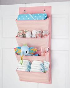 img 3 attached to mDesign Soft Fabric Wall Mount/Over Door Hanging Storage Organizer - Herringbone Print - Pink: 4 Large Pockets for Organizing Child/Kids Room or Nursery - Hooks Included