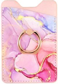 img 1 attached to 📱 CalorMixs Phone Card Holder Sleeves with Ring - Sticker on Credit Card Wallet Pockets for iPhone and Android Smartphones (Purple Pink Marble) - PU Leather Card Holder with 3M Adhesive for Enhanced SEO