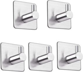 img 4 attached to 🚪 5-Pack Heavy Duty Stainless Steel Adhesive Door Hooks - LOOGI Towel Robe Hanger for Bathroom Kitchen, Wall Hooks