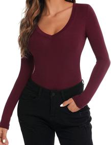 img 1 attached to VIDUSSA Women's V-Neck Long Sleeve Stretchy Bodysuit: Essential Basic Top