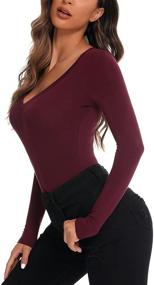 img 2 attached to VIDUSSA Women's V-Neck Long Sleeve Stretchy Bodysuit: Essential Basic Top