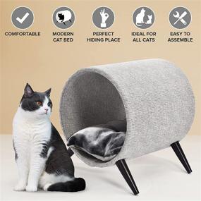 img 2 attached to 🐱 Modern Elevated Cat Tunnel Bed with Plush Interior, Wooden Legs - Perfect for Contemporary & Small Spaces