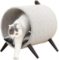 🐱 modern elevated cat tunnel bed with plush interior, wooden legs - perfect for contemporary & small spaces logo