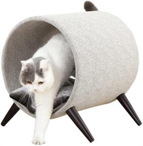 img 4 attached to 🐱 Modern Elevated Cat Tunnel Bed with Plush Interior, Wooden Legs - Perfect for Contemporary & Small Spaces