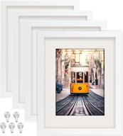 🖼️ set of 4 8x10 picture frames, display pictures 5x7 with mat or 8x10 without mat, multi photo frames collage for wall or tabletop display in white логотип