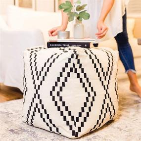 img 3 attached to 🪑 Joan UNSTUFFED Boho Pouf Ottoman Cover: Stylish Modern Bohemian Living Room Decor with Storage Solution, Minimalist Foot Rest, and Removable Hand-Tufted Square Design