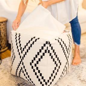 img 2 attached to 🪑 Joan UNSTUFFED Boho Pouf Ottoman Cover: Stylish Modern Bohemian Living Room Decor with Storage Solution, Minimalist Foot Rest, and Removable Hand-Tufted Square Design