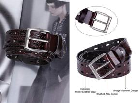 img 1 attached to 👖 Wide Retro Waist Belt: JASGOOD Women's Hollow Leather Belt for Jeans with Brushed Buckle