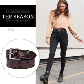 img 2 attached to 👖 Wide Retro Waist Belt: JASGOOD Women's Hollow Leather Belt for Jeans with Brushed Buckle