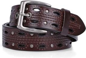 img 4 attached to 👖 Wide Retro Waist Belt: JASGOOD Women's Hollow Leather Belt for Jeans with Brushed Buckle