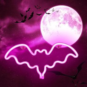 img 4 attached to 🦇 LED Neon Bat Lights - Bat Shape Night Lamp for Bedroom, Bar, Wall Decor - Halloween Decoration; Battery Operated Desk Table Light with Holder Base (Pink)