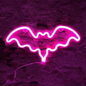 img 2 attached to 🦇 LED Neon Bat Lights - Bat Shape Night Lamp for Bedroom, Bar, Wall Decor - Halloween Decoration; Battery Operated Desk Table Light with Holder Base (Pink)