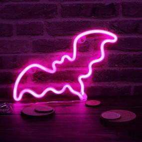 img 3 attached to 🦇 LED Neon Bat Lights - Bat Shape Night Lamp for Bedroom, Bar, Wall Decor - Halloween Decoration; Battery Operated Desk Table Light with Holder Base (Pink)