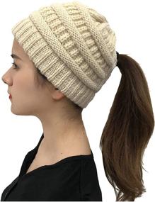 img 3 attached to Womens Criss Ponytail Beanies Winter Outdoor Recreation and Outdoor Clothing