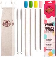 🥤 boba fide stainless steel boba straws: long, angled & wide reusable metal straws with silicone tips, brushes, and travel cases logo