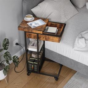 img 3 attached to 🌰 Rustic Brown LIDYUK End Table with Charging Station, USB Ports & Power Outlets, Flip Top Side Table for Small Spaces, Storage Shelf Sofa Table for Living Room, Bedroom