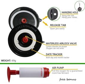img 3 attached to 🥗 AMZUShome Fermenting Lids Kit: Waterless Airlock for Mason Jar Fermentation – Make Sauerkraut, Kimchi, Pickles & More! 4 Pack + Bonus Pump (Black)