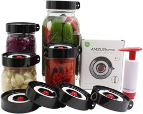 img 4 attached to 🥗 AMZUShome Fermenting Lids Kit: Waterless Airlock for Mason Jar Fermentation – Make Sauerkraut, Kimchi, Pickles & More! 4 Pack + Bonus Pump (Black)