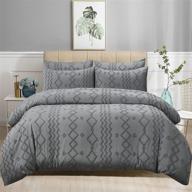 🛏️ zeimon grey tufted queen size duvet cover set - 3 piece shabby chic embroidery, premium soft microfiber comforter cover for all seasons, grey logo