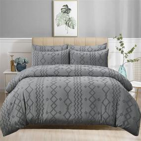 img 4 attached to 🛏️ ZEIMON Grey Tufted Queen Size Duvet Cover Set - 3 Piece Shabby Chic Embroidery, Premium Soft Microfiber Comforter Cover for All Seasons, Grey