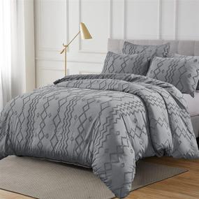img 3 attached to 🛏️ ZEIMON Grey Tufted Queen Size Duvet Cover Set - 3 Piece Shabby Chic Embroidery, Premium Soft Microfiber Comforter Cover for All Seasons, Grey