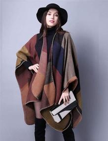 img 1 attached to 👚 Versatile and Stylish Women's Plaid Sweater Poncho Cape: Perfect Open Front Blanket Shawl and Wrap