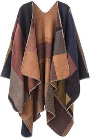img 4 attached to 👚 Versatile and Stylish Women's Plaid Sweater Poncho Cape: Perfect Open Front Blanket Shawl and Wrap