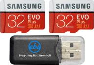 📷 высокоскоростная 32 гб micro sdhc карта памяти samsung evo plus (2 шт.) с кардридером everything but stromboli - класс 10 uhs-1 32 гб (mb-mc32) логотип