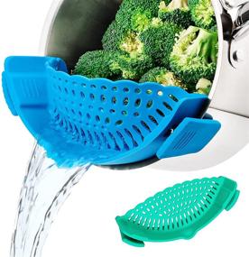 img 4 attached to 🍝 MICHELANGELO Snap Strainer 2 Pack, Clip on Silicone Pot Strainer for Pots, Colander Pasta Strainer Snap N Strain Kitchen Gadgets, Food Strainers Spaghetti Strainer Blue & Green