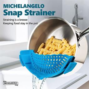 img 2 attached to 🍝 MICHELANGELO Snap Strainer 2 Pack, Clip on Silicone Pot Strainer for Pots, Colander Pasta Strainer Snap N Strain Kitchen Gadgets, Food Strainers Spaghetti Strainer Blue & Green