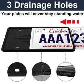 img 2 attached to 🚗 Uxinuo License Plate Frame, 2 Pack - Black Silicone Front and Back License Plate Holder with Rust-Proof, Rattle-Proof, Weatherproof Design, Universal Fit and 3 Drainage Holes - Easy Installation