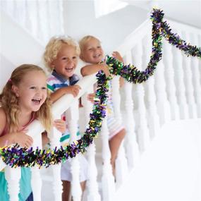 img 1 attached to 🎉 Vibrant 39.4 Feet Mardi Gras Tinsel Garland - Metallic Tinsel Chunky Glittering for Festive Party Decor - 6 Pieces in Purple, Green and Yellow