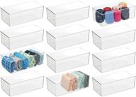 🗄️ mdesign long plastic drawer organizer box - 12 pack - clear: ample storage bin container for closets, bedrooms - ideal for leggings, socks, ties, shirts & camisoles логотип