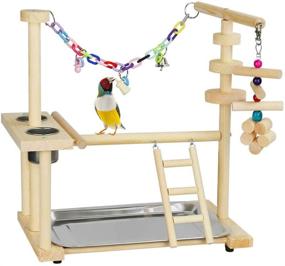 img 4 attached to 🐦 Exttlliy Parrots Bird Playground Birdcage Playstand Play Gym, Parakeet Playpen with Ladder and Feeder Cup, Bird Toys Swing Chew Toy