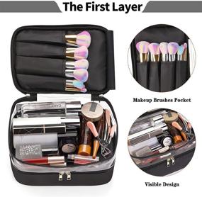 img 2 attached to 👜 Double Layer Large Makeup Bag, MAGEFY Water-Resistant Travel Cosmetic Bags with Portable Clear Toiletry Bag, Makeup Bag Organizer for Women Girls in Black