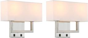 img 4 attached to Permo Set Of 2 Single Wall Sconce With Twin Head And Twin On/Off Switch Button Living Room Bedside Nightstand Light Fixture With White Textile Shades (Brushed)