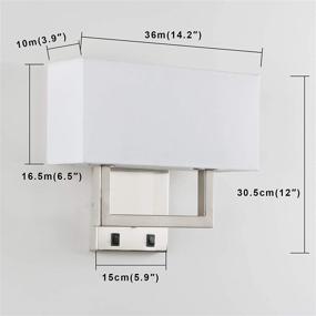 img 3 attached to Permo Set Of 2 Single Wall Sconce With Twin Head And Twin On/Off Switch Button Living Room Bedside Nightstand Light Fixture With White Textile Shades (Brushed)