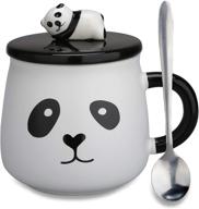 🐼 funny coffee mug with 3d panda lid and spoon - cute ceramic panda mugs, lovely animal tea cups - best gifts for women, mom, kids, family, brothers, friends - 14 ounces logo