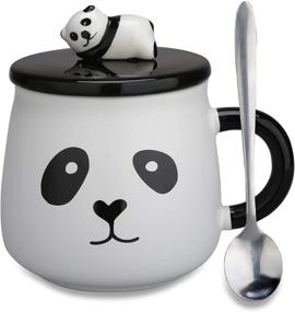 img 4 attached to 🐼 Funny Coffee Mug with 3D Panda Lid and Spoon - Cute Ceramic Panda Mugs, Lovely Animal Tea Cups - Best Gifts for Women, Mom, Kids, Family, Brothers, Friends - 14 Ounces