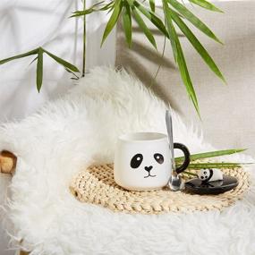 img 3 attached to 🐼 Funny Coffee Mug with 3D Panda Lid and Spoon - Cute Ceramic Panda Mugs, Lovely Animal Tea Cups - Best Gifts for Women, Mom, Kids, Family, Brothers, Friends - 14 Ounces