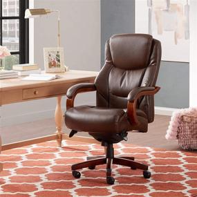 img 3 attached to 🪑 Comfortable and Sturdy La-Z-Boy Delano Big & Tall Executive Office Chair, High Back with Ergonomic Lumbar Support, Bonded Leather, Brown (45833 Model)