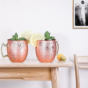 img 3 attached to 🍸 Kitcherish Moscow Mule Mugs - Set of 2, Large Size 18 oz, Hammered Copper with Stainless Steel Lining and Gold Brass Handles - Perfect Gift Set for Cool Drinks (2 Pack)